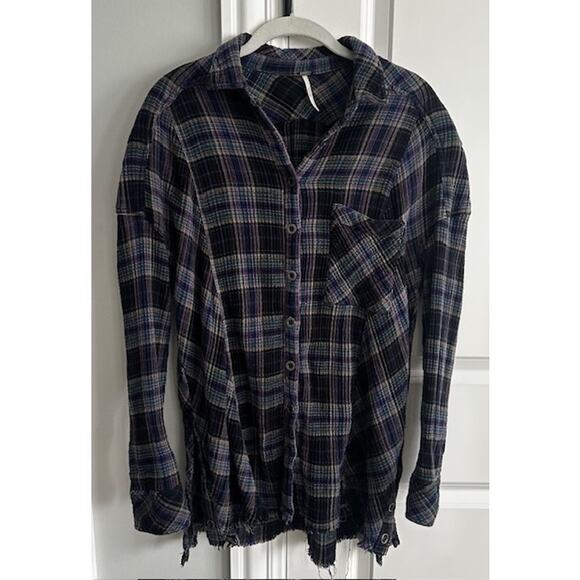 Free People Juniper Ridge Snap Side Plaid Button Down Medium Raw Hem - Picture 2 of 11